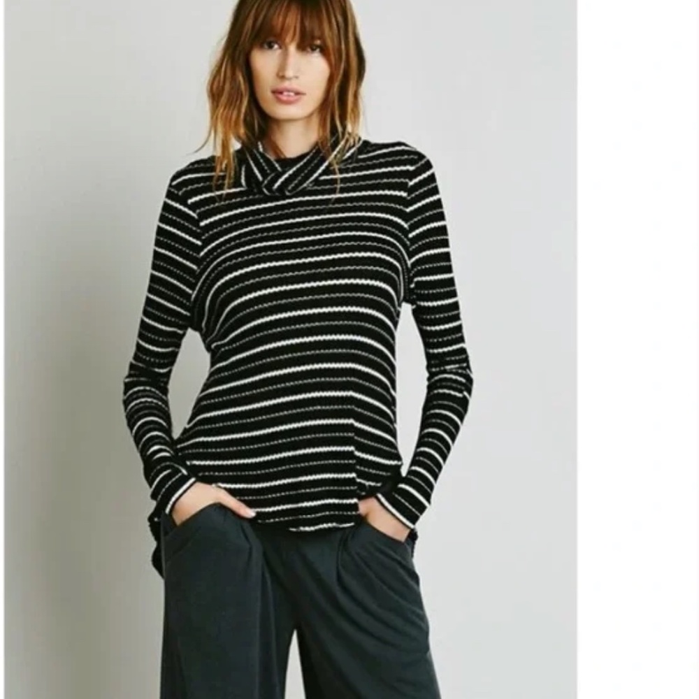 Slouchy Oversized We The Free People Striped Thermal Sweater Top M Boho Cozy